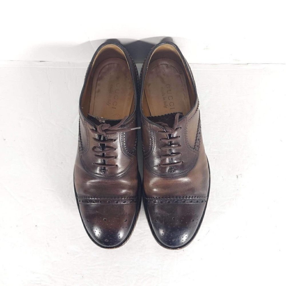 GUCCI Men's US7,5 Leather Brown Cap Toe Wingtip derby Oxfords Dress Shoes Italy - Picture 2 of 12